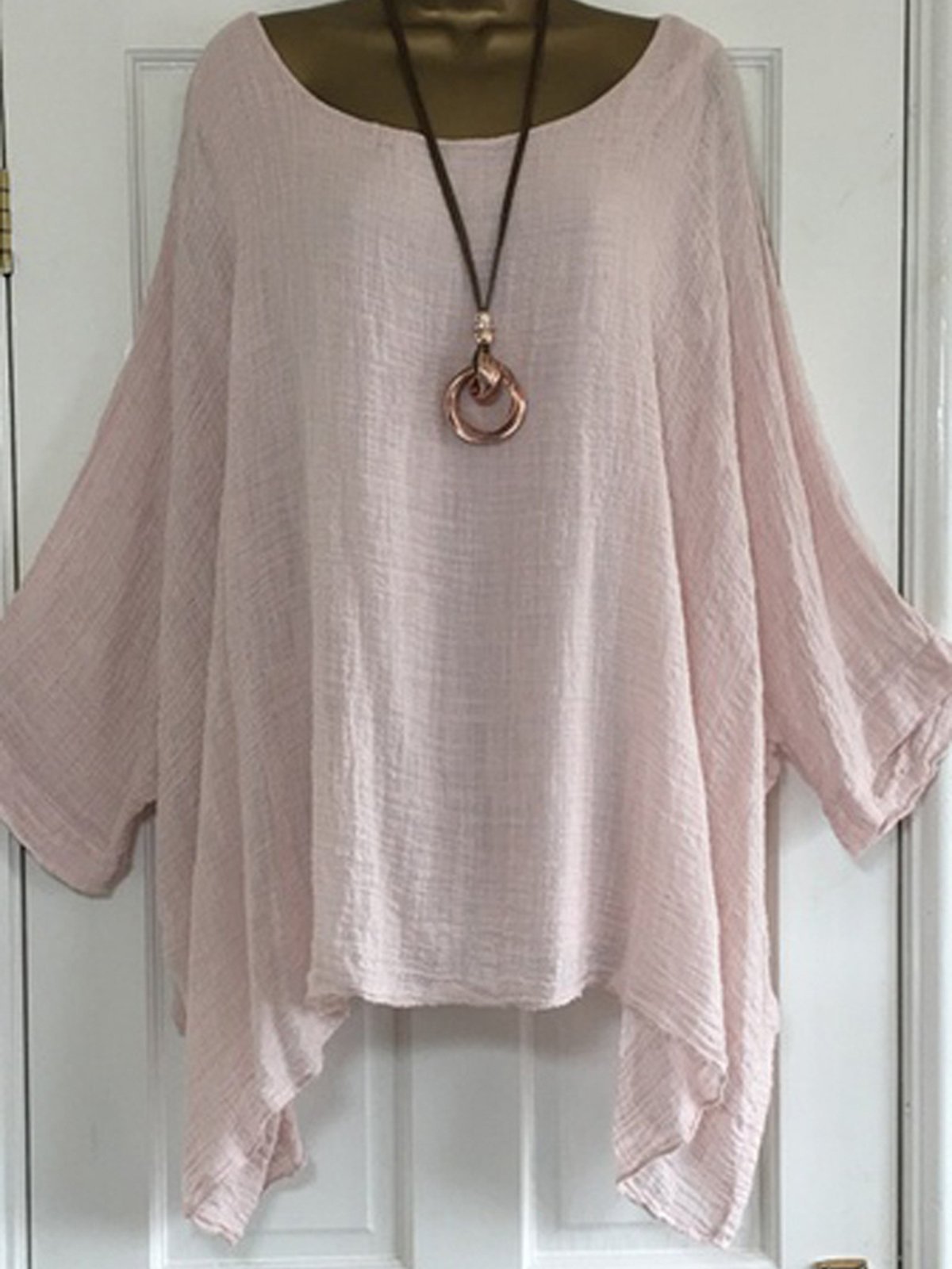 Cotton-Blend Casual Batwing Sleeve Loose Blouses
